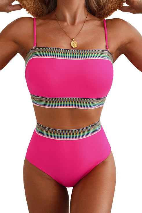 Contrast Banding Tube Bikini High Waist 2pcs Swimsuit