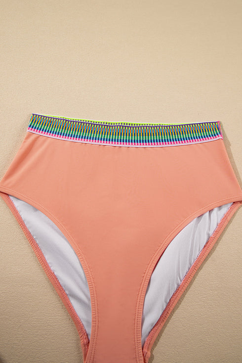Contrast Banding Tube Bikini High Waist 2pcs Swimsuit