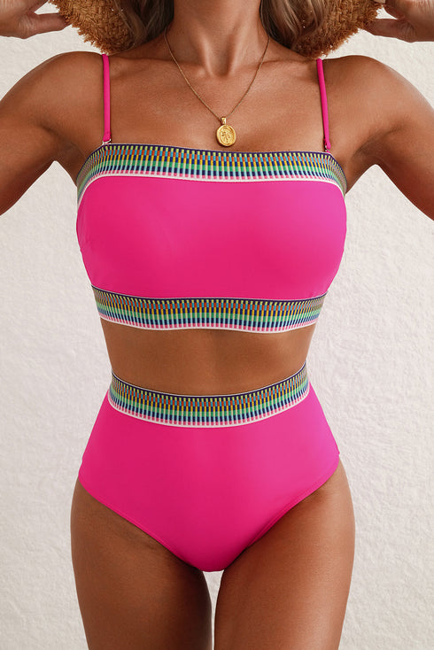 Contrast Banding Tube Bikini High Waist 2pcs Swimsuit