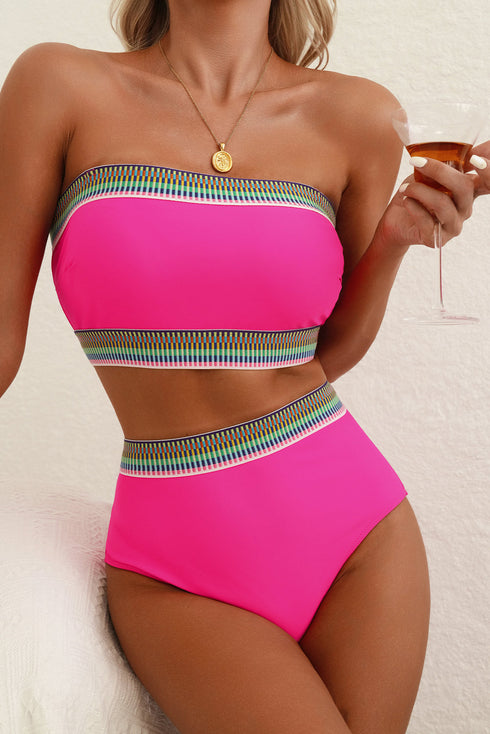 Contrast Banding Tube Bikini High Waist 2pcs Swimsuit