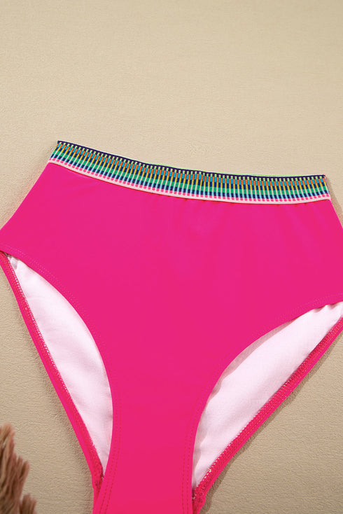Contrast Banding Tube Bikini High Waist 2pcs Swimsuit