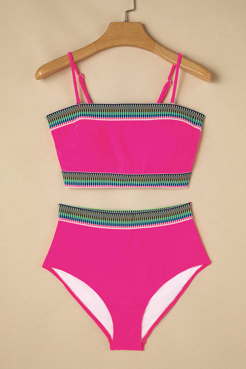 Contrast Banding Tube Bikini High Waist 2pcs Swimsuit