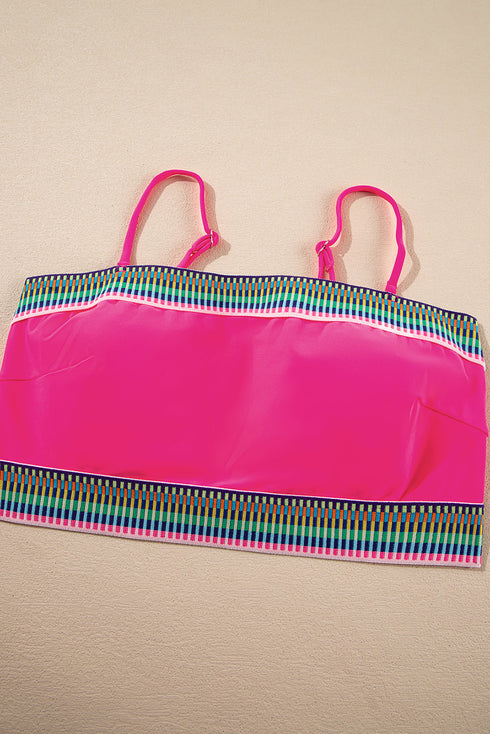 Contrast Banding Tube Bikini High Waist 2pcs Swimsuit