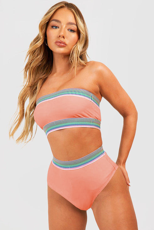 Contrast Banding Tube Bikini High Waist 2pcs Swimsuit
