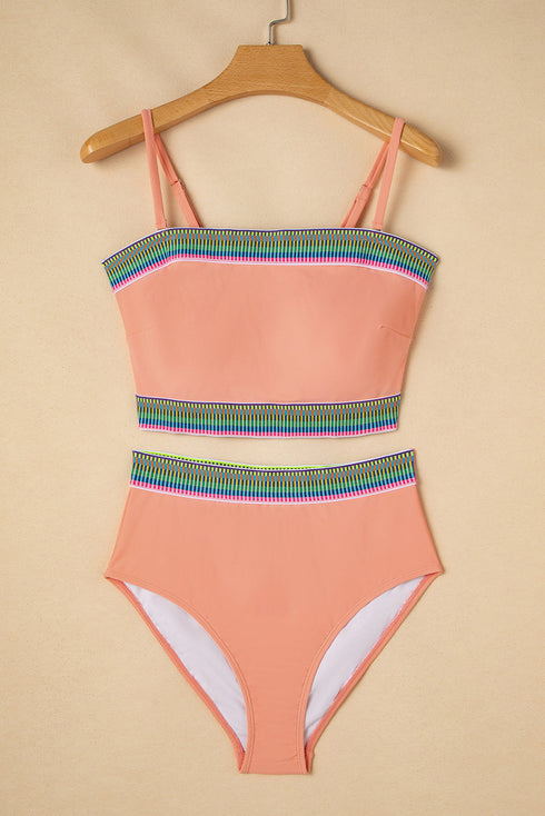 Contrast Banding Tube Bikini High Waist 2pcs Swimsuit