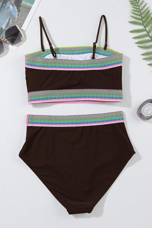 Contrast Banding Tube Bikini High Waist 2pcs Swimsuit