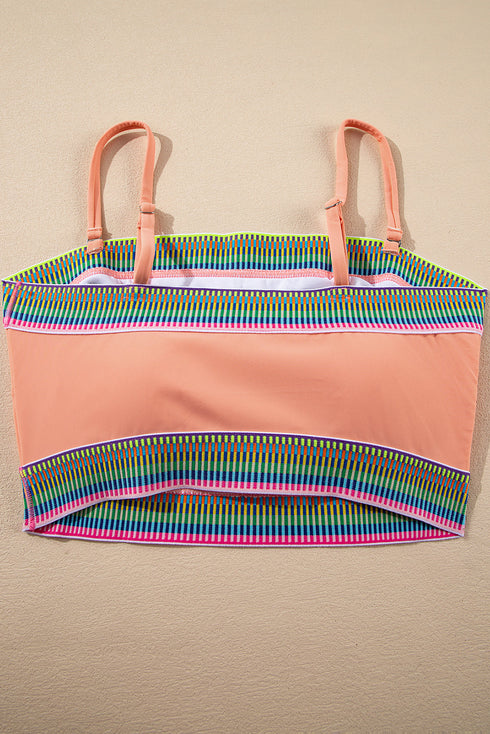 Contrast Banding Tube Bikini High Waist 2pcs Swimsuit