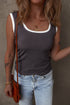 Contrast Binding Ribbed Knit Scoop Neck Tank Top