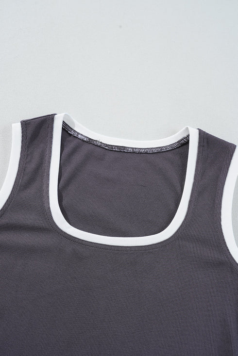 Contrast Binding Ribbed Knit Scoop Neck Tank Top
