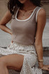 Contrast Binding Ribbed Knit Scoop Neck Tank Top