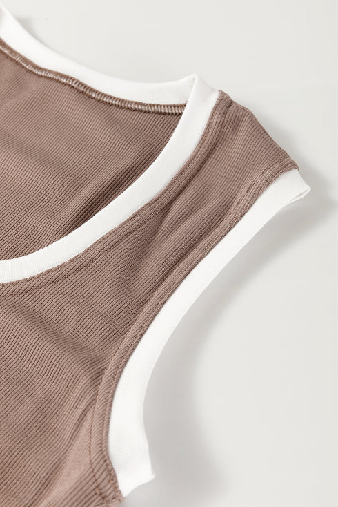 Contrast Binding Ribbed Knit Scoop Neck Tank Top