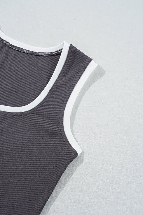 Contrast Binding Ribbed Knit Scoop Neck Tank Top