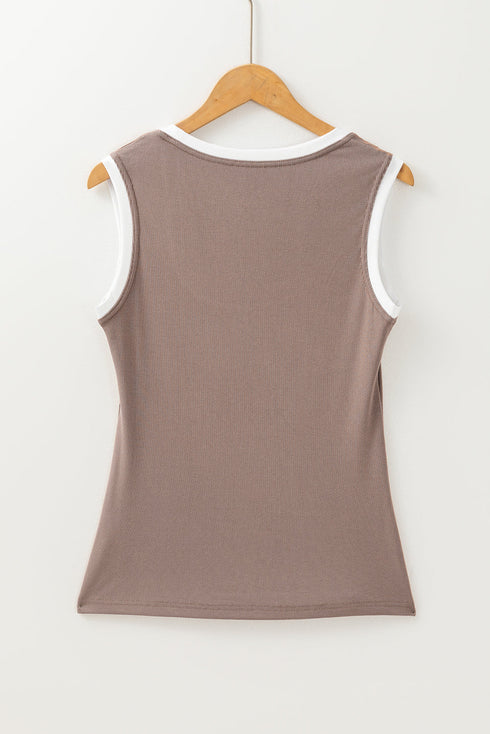 Contrast Binding Ribbed Knit Scoop Neck Tank Top