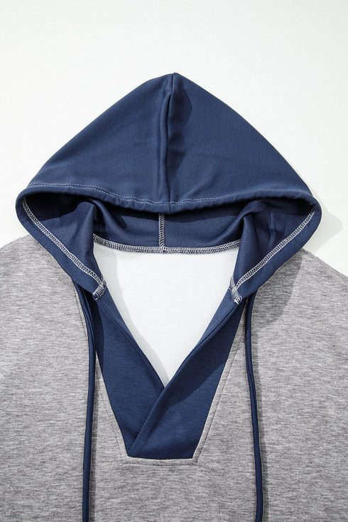 Contrast Block V Neck Curved Hem Hoodie