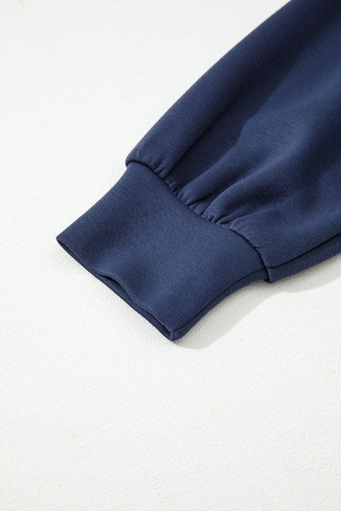 Contrast Block V Neck Curved Hem Hoodie