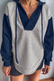 Contrast Block V Neck Curved Hem Hoodie