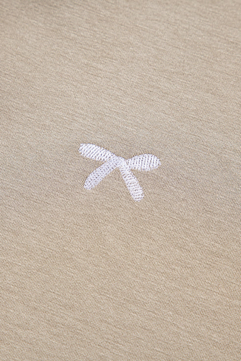 Contrast Bow Embroidered Satin Drawstring Zip Front Hooded Drop Shoulder Jacket