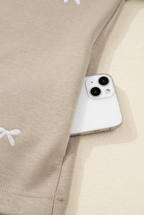 Contrast Bow Embroidered Satin Drawstring Zip Front Hooded Drop Shoulder Jacket