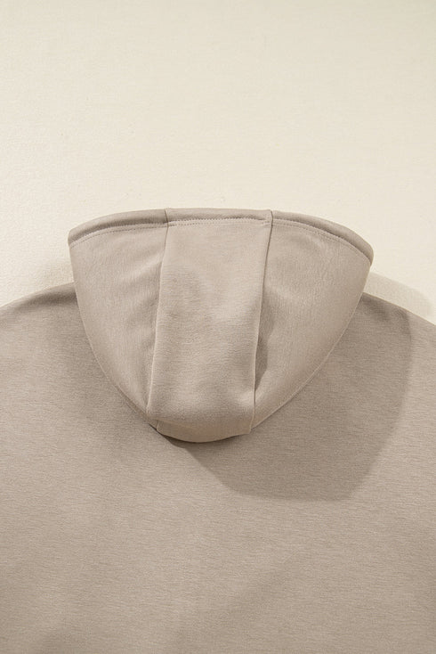 Contrast Bow Embroidered Satin Drawstring Zip Front Hooded Drop Shoulder Jacket