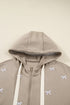 Contrast Bow Embroidered Satin Drawstring Zip Front Hooded Drop Shoulder Jacket