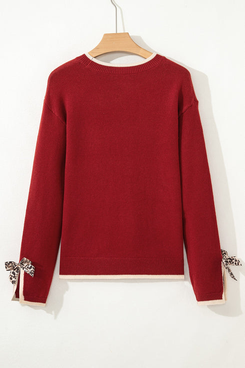 Contrast Bow Sleeve Crew Neck Sweater
