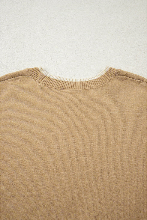 Contrast Bow Sleeve Crew Neck Sweater