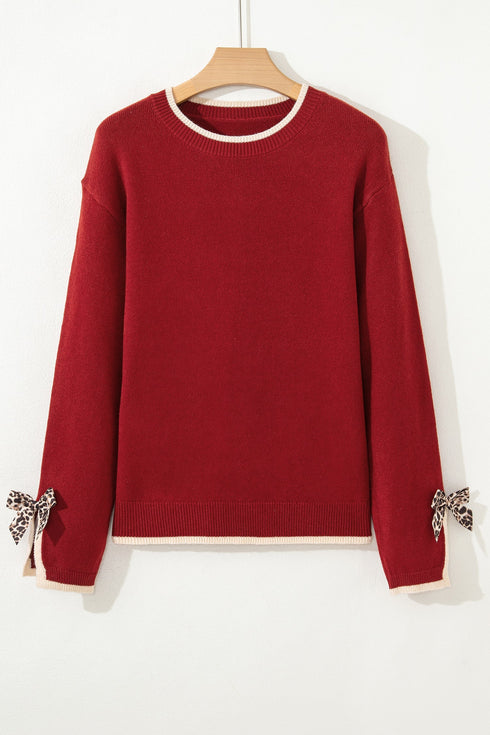 Contrast Bow Sleeve Crew Neck Sweater