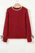 Contrast Bow Sleeve Crew Neck Sweater