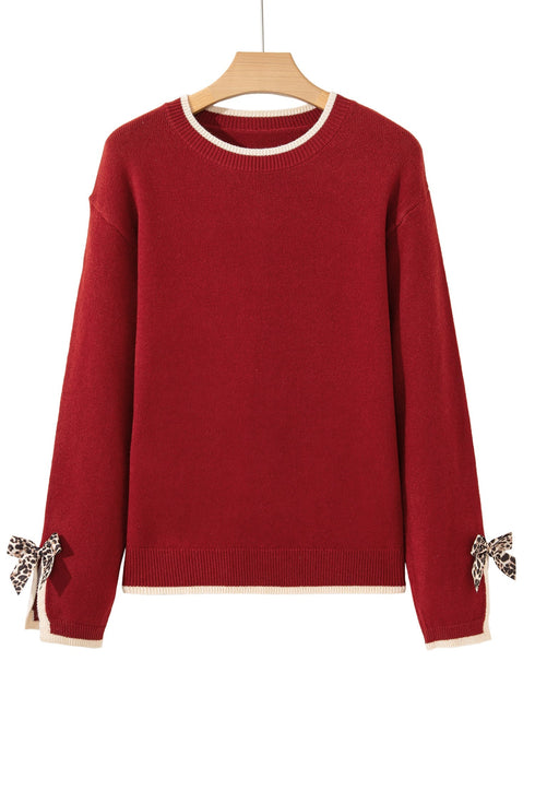 Contrast Bow Sleeve Crew Neck Sweater