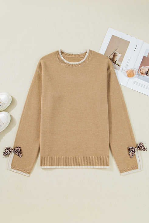 Contrast Bow Sleeve Crew Neck Sweater