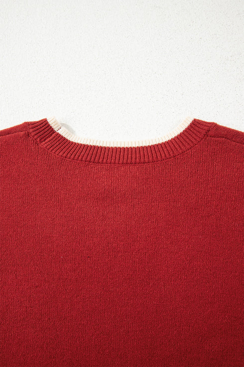 Contrast Bow Sleeve Crew Neck Sweater