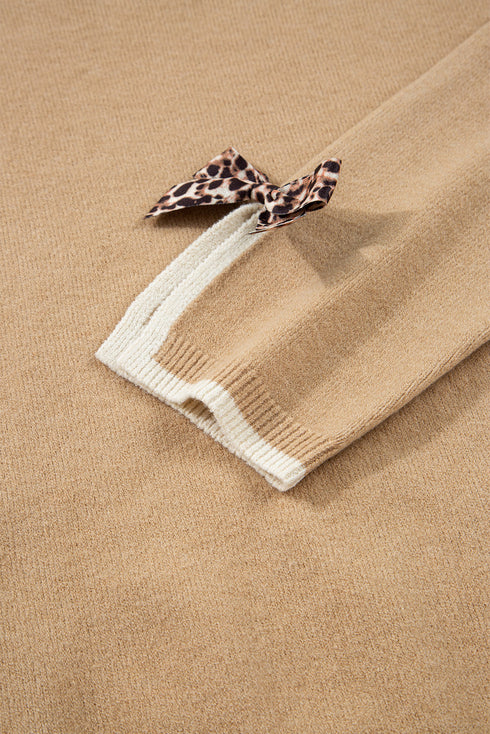 Contrast Bow Sleeve Crew Neck Sweater