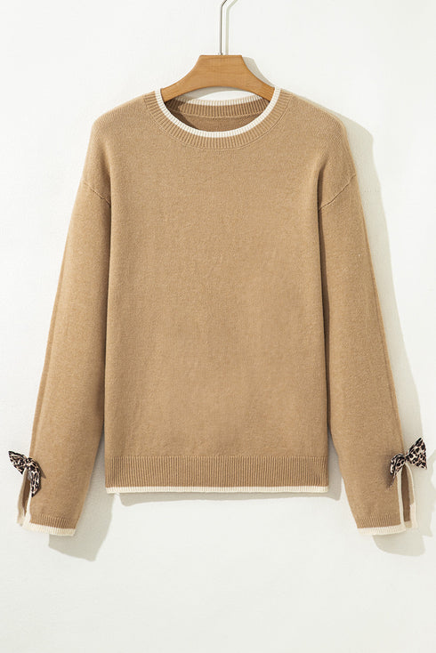 Contrast Bow Sleeve Crew Neck Sweater