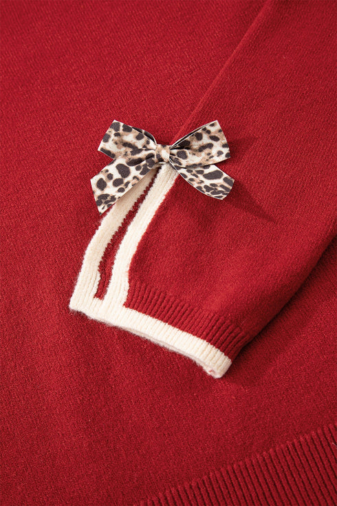 Contrast Bow Sleeve Crew Neck Sweater