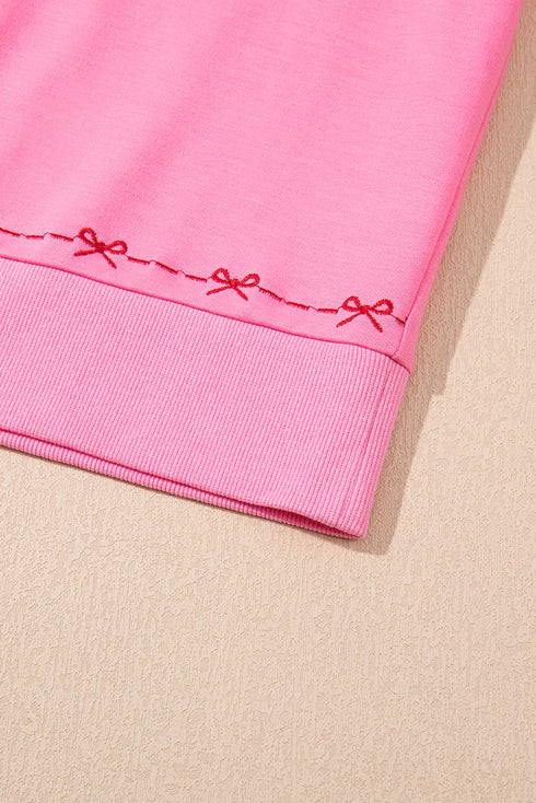 Contrast Bow Trim Pearl Puff Sleeve Blouse and Skort 2pcs Set