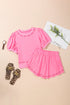 Contrast Bow Trim Pearl Puff Sleeve Blouse and Skort 2pcs Set