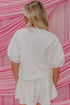 Contrast Bow Trim Pearl Puff Sleeve Blouse and Skort 2pcs Set