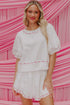 Contrast Bow Trim Pearl Puff Sleeve Blouse and Skort 2pcs Set