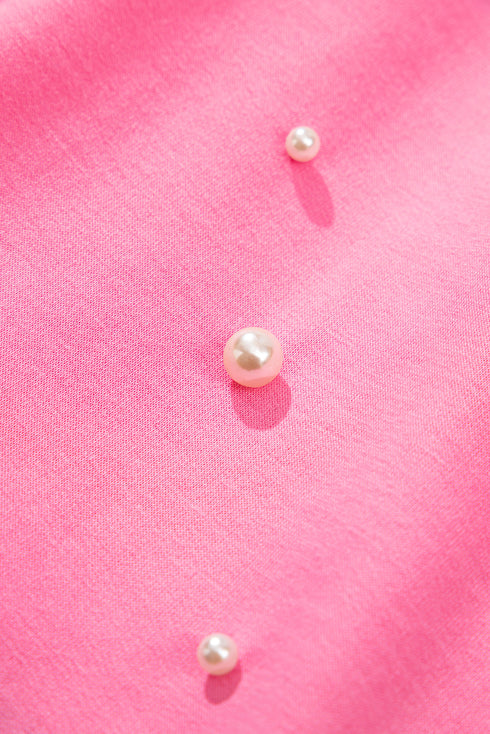 Contrast Bow Trim Pearl Puff Sleeve Blouse and Skort 2pcs Set