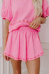 Contrast Bow Trim Pearl Puff Sleeve Blouse and Skort 2pcs Set