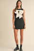 Contrast Bowknot Applique Crew Neck Sleeveless Mini Dress