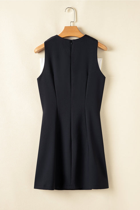 Contrast Bowknot Applique Crew Neck Sleeveless Mini Dress