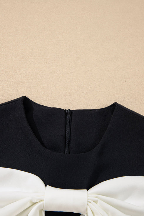 Contrast Bowknot Applique Crew Neck Sleeveless Mini Dress
