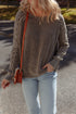 Contrast Cable Knit Sleeve Crew Neck Sweater
