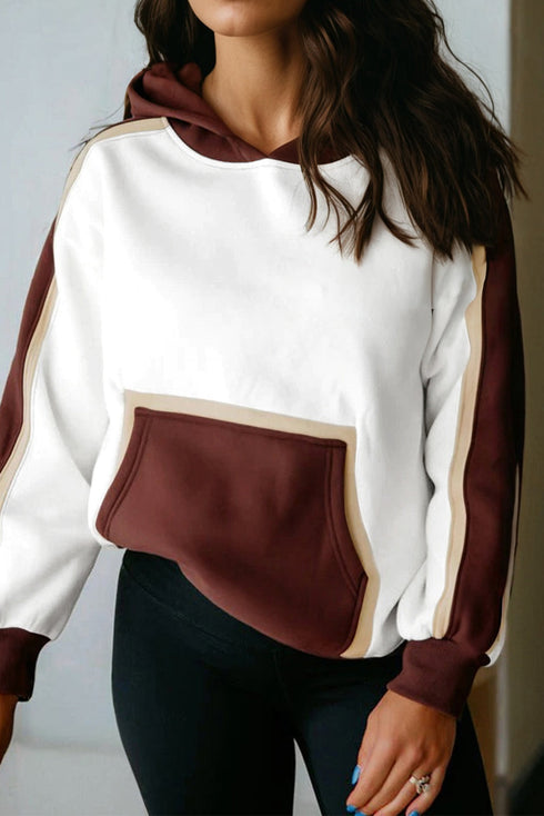 Contrast Colorblock Patchwork Hooded Kangaroo Pocket Sweatshirt