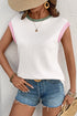Contrast Colorblock Ribbed Knit Extended Shoulder Top