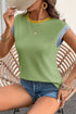 Contrast Colorblock Ribbed Knit Extended Shoulder Top