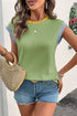 Contrast Colorblock Ribbed Knit Extended Shoulder Top