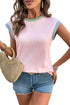 Contrast Colorblock Ribbed Knit Extended Shoulder Top