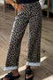 Contrast Cuff Leopard Print Wide Leg Jeans